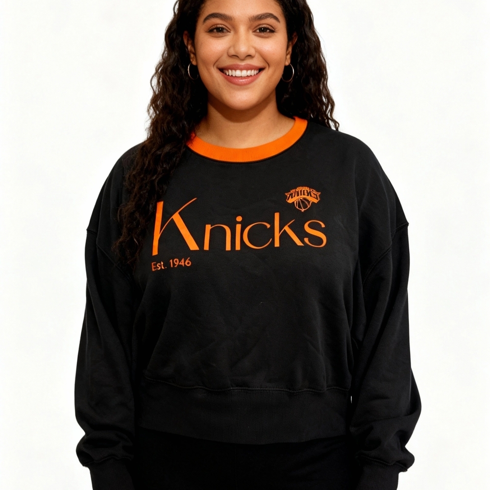 NBA Knicks Black and Orange Women's Hoodie